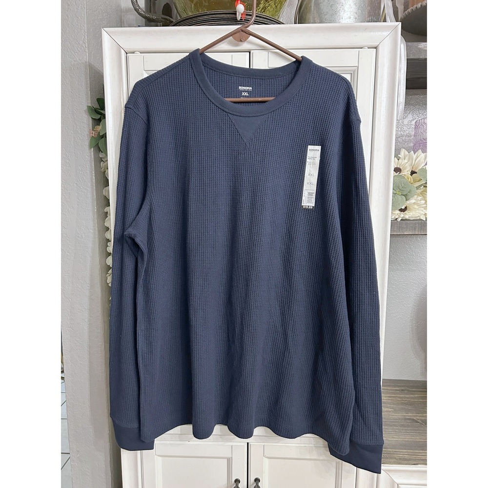 NWT Mens Thermal Waffle Knit Tee Navy Blue Long Sleeve Size XXLarge Winter Fall